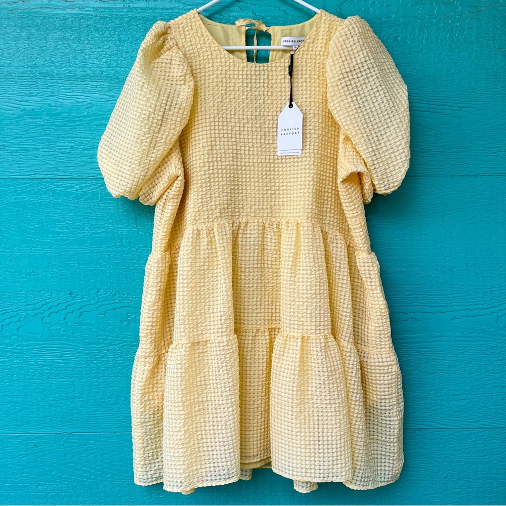 SHOPBOP SEERSUCKER YELLOW PUFF SLEEVES BABY DOLL DRESS POCKETS SIZE XL NWT